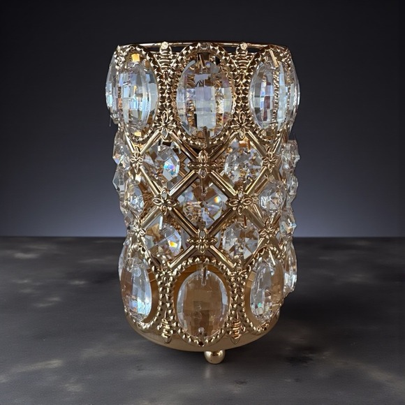 Novara Other - 6" Tall Gold Crystal Beaded Pillar CANDLE HOLDERS Wedding Party Home